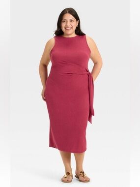 Ava & Viv Sleeveless Tie-Waist Midi Dress in Rose 3x